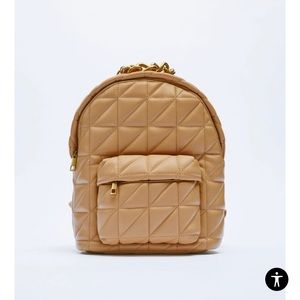 Zara tan quilted backpack with chain